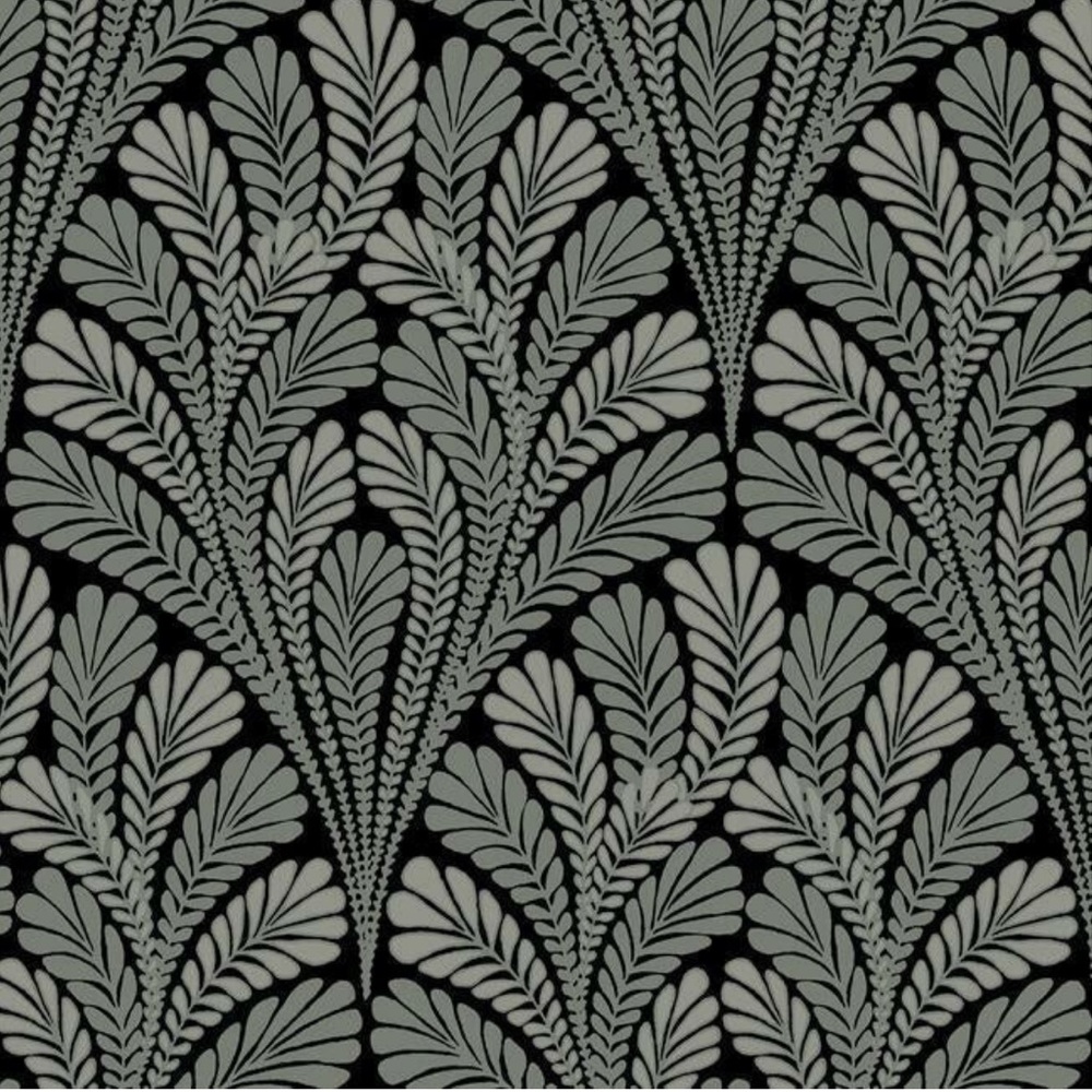 2 Double Rolls Shell Damask Wallpaper in Black / Glint #1